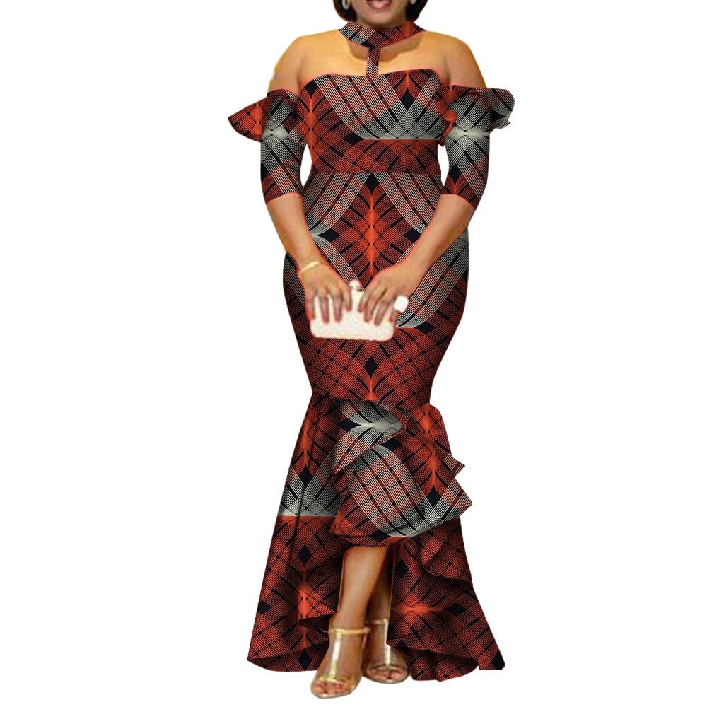 African Ankara print long dress by SHOWLU FASHION STORE, 100% cotton, half-sleeve party gown with vibrant African print design.