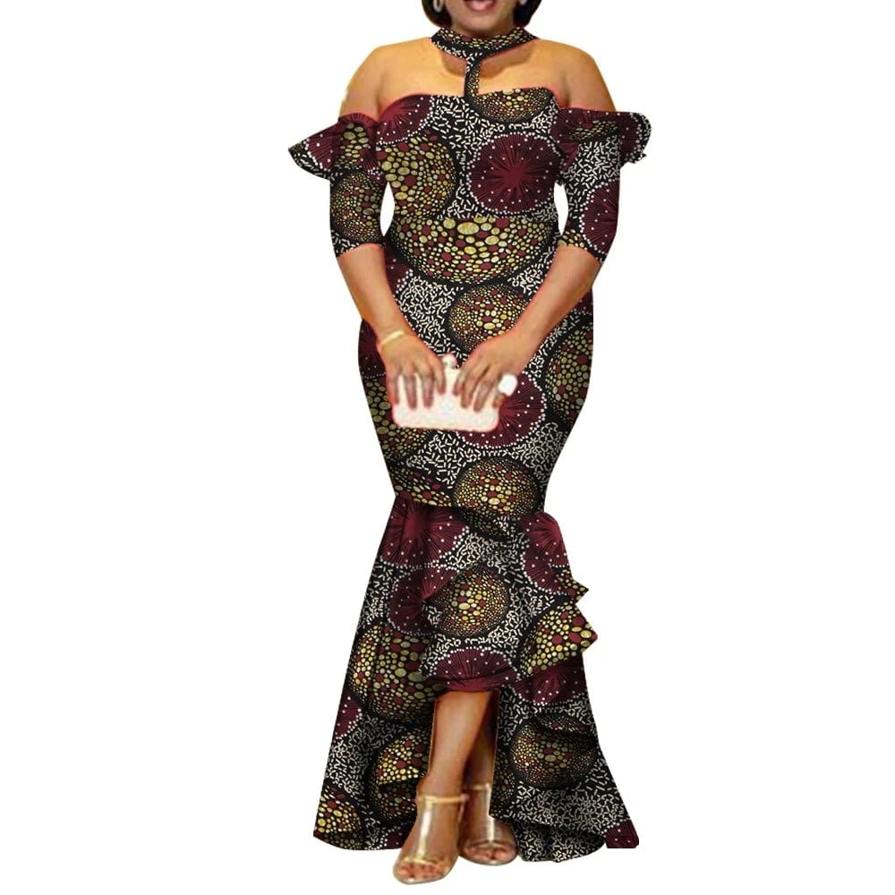 African Ankara print long dress by SHOWLU FASHION STORE, 100% cotton party gown with half sleeves and vibrant colorful design.