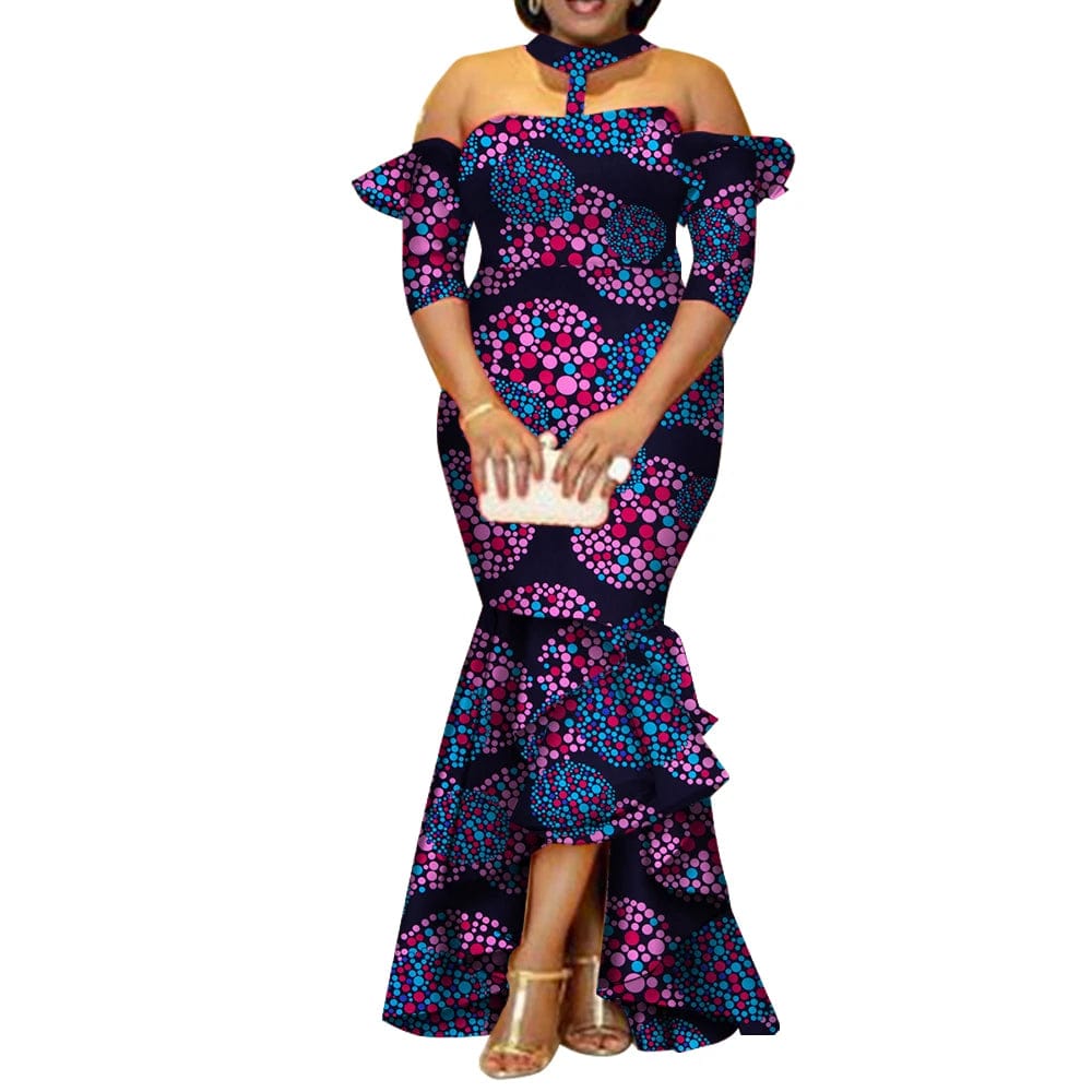 African Ankara print long dress by SHOWLU FASHION STORE, 100% cotton, half-sleeve party gown with vibrant print design