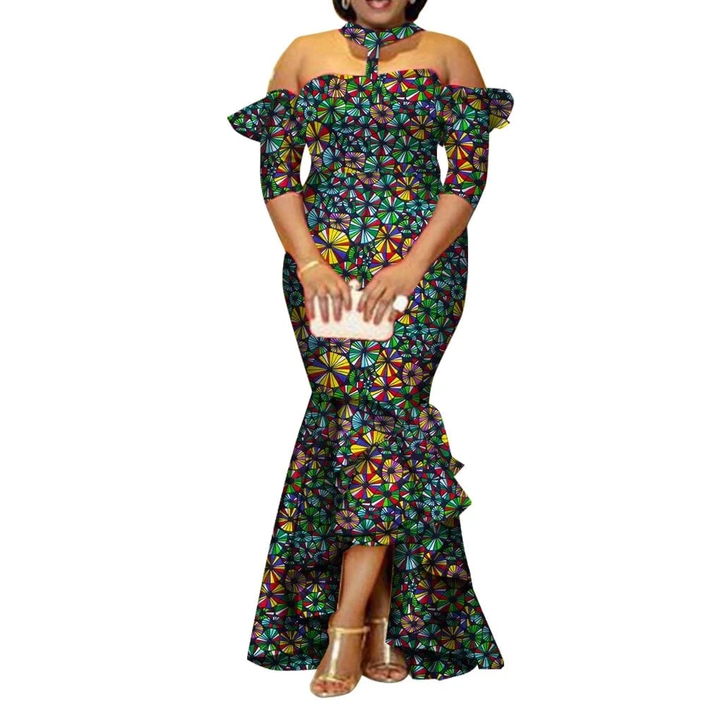 African Ankara print long dress by SHOWLU FASHION STORE, 100% cotton women’s party gown with half sleeves and vibrant print design.