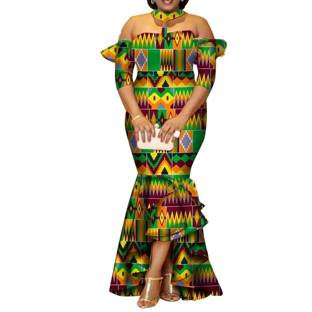 African Ankara print long dress by SHOWLU FASHION STORE, 100% cotton party gown with half-sleeve design and vibrant print.