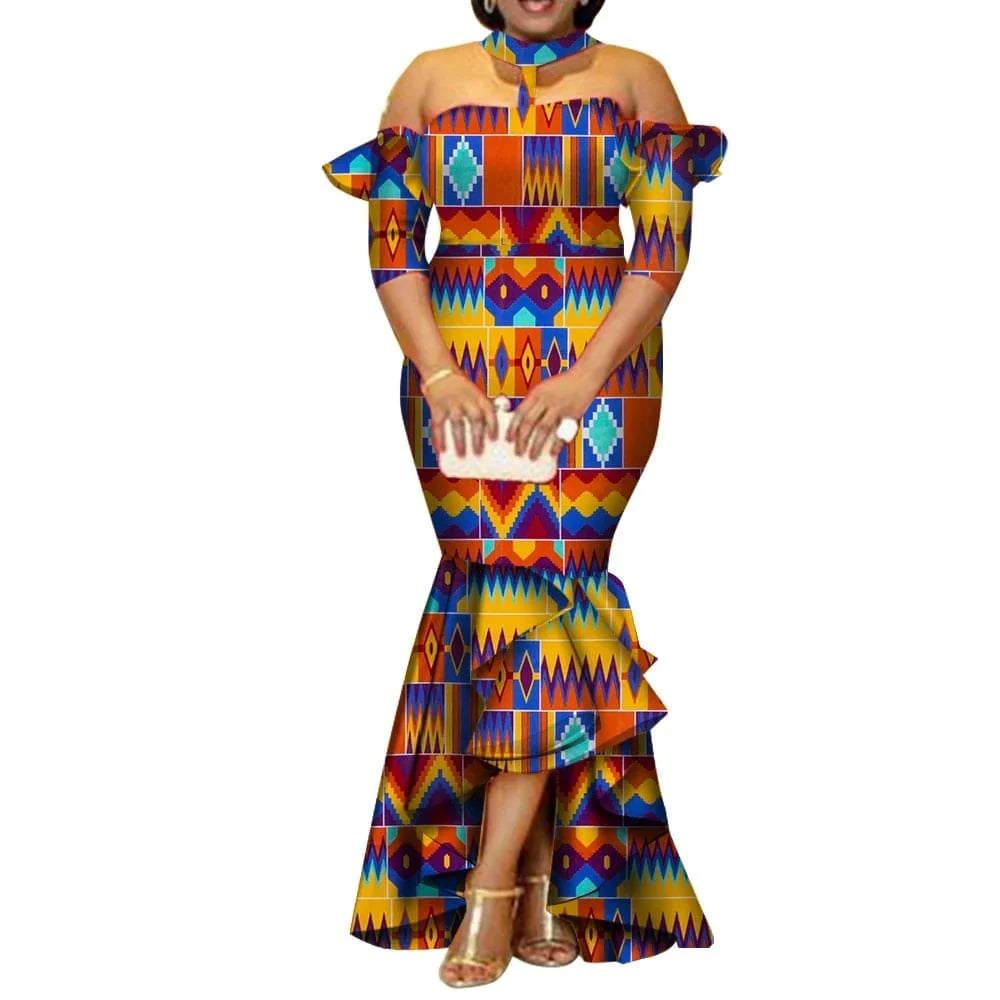 BintaRealWax African Ankara print long dress by SHOWLU FASHION STORE, 100% cotton party gown with half sleeves and vibrant African print.