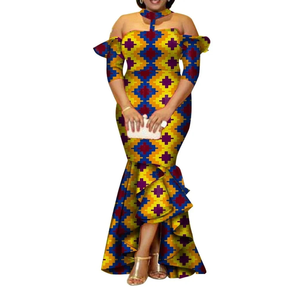 African Ankara print long dress by SHOWLU FASHION STORE, 100% cotton, half-sleeve party gown with vibrant traditional design.