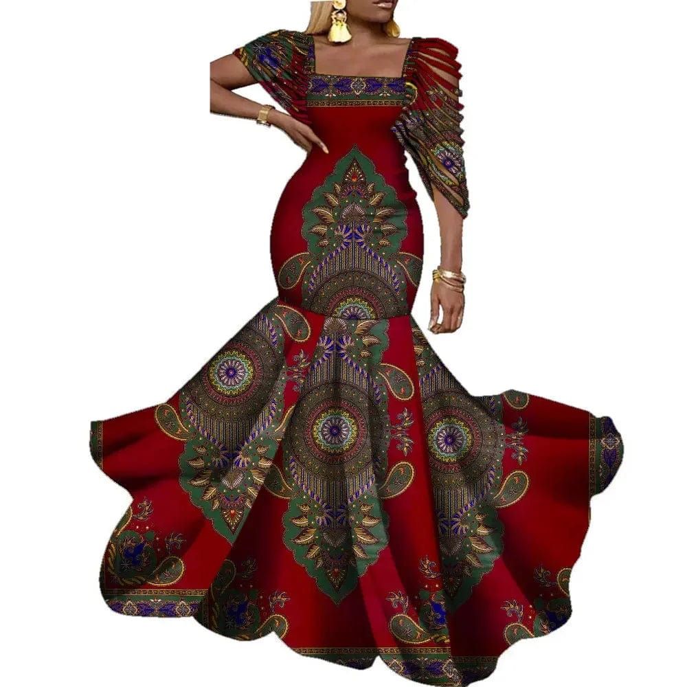 Elegant African wax print long dress for women by SHOWLU FASHION STORE, suitable for wedding and party occasions.