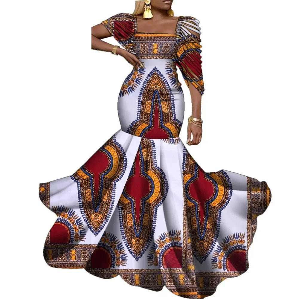 Elegant Wingfei African wax print long dress by SHOWLU FASHION STORE, showcasing colorful cotton fabric for wedding and party wear.