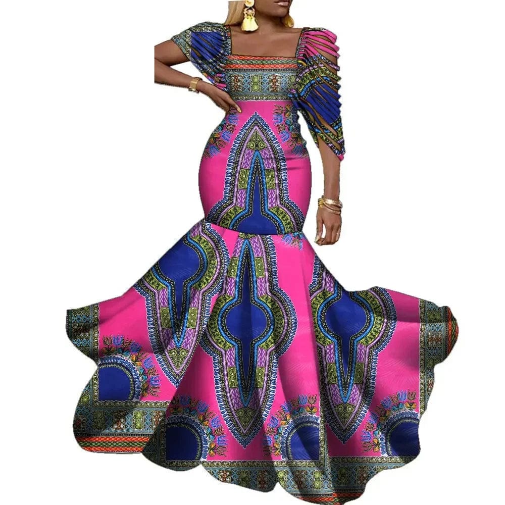 African wax print long dress by Wingfei, elegant cotton wedding party dress for women, stylish plus-size African clothing