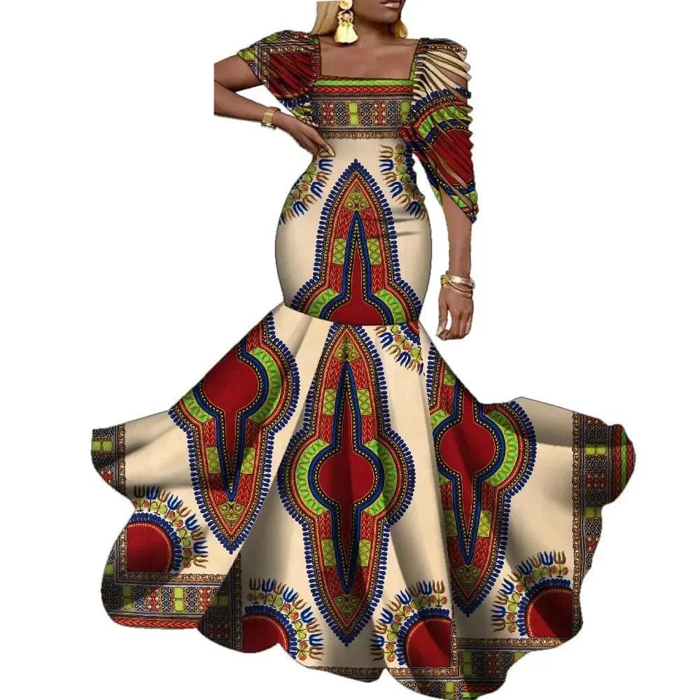 Elegant African wax print long dress for women by SHOWLU FASHION STORE, perfect for weddings and parties, featuring vibrant cotton fabric.