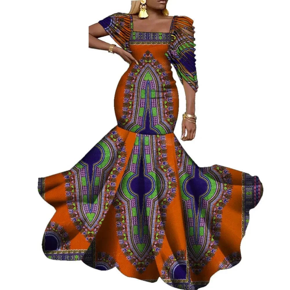 African wax print long dress by SHOWLU FASHION STORE, elegant cotton wedding and party dress for women with vibrant patterns.