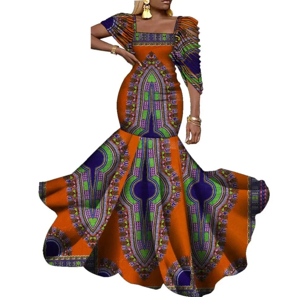 African Dresses for Women Wedding Party Elegant Lady Wax Print Plus Size Long Clothing Vestido KG920 - SHOWLU FASHION STORE