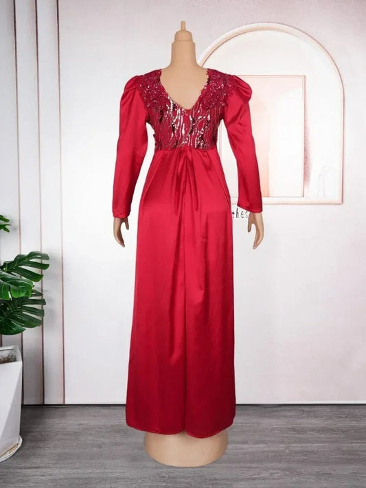 African Evening Dresses for Women Luxury Sequin Christmas Gown Elegant Turkey Wedding Party Long Dress Ankara Ladies Clothing - SHOWLU FASHION STORE