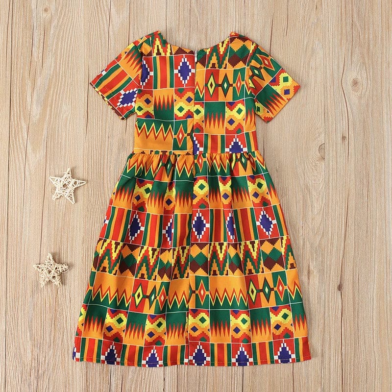 Showlu Fashion girls' African Korean-style short sleeve summer dress with vibrant patterns and a comfortable fit for children.