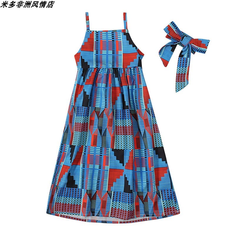 Showlu Fashion girls' African Korean style short-sleeve summer dress with vibrant patterns and a comfortable fit for children.