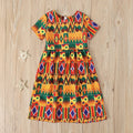 Showlu Fashion girls' African Korean style short sleeve summer dress, colorful, flowy, and suitable for children's warm-weather wear.