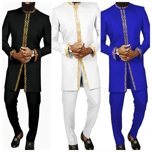 African Men's Clothing Fashion Embroidered Top And Trousers 2 Piece Set Elegant Classic Slim Party Ball Casual Beautiful Suit - SHOWLU FASHION STORE