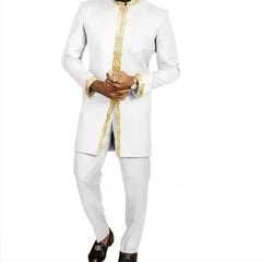 African Men's Clothing Fashion Embroidered Top And Trousers 2 Piece Set Elegant Classic Slim Party Ball Casual Beautiful Suit - SHOWLU FASHION STORE