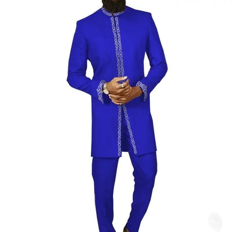 African Men's Clothing Fashion Embroidered Top And Trousers 2 Piece Set Elegant Classic Slim Party Ball Casual Beautiful Suit - SHOWLU FASHION STORE