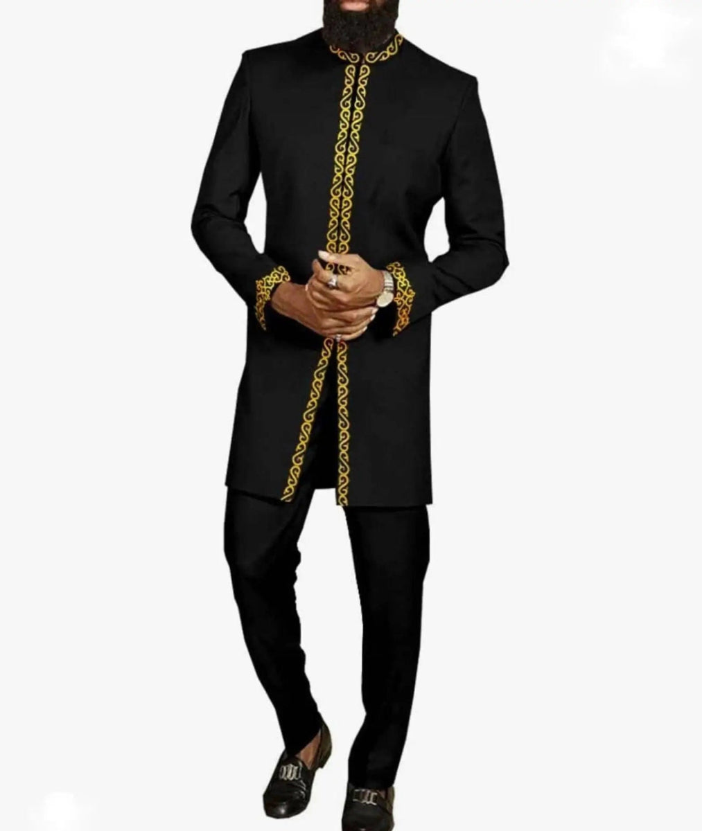 African Men's Clothing Fashion Embroidered Top And Trousers 2 Piece Set Elegant Classic Slim Party Ball Casual Beautiful Suit - SHOWLU FASHION STORE