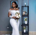 SHOWLU African Mermaid Wedding Dress with sheer long sleeves, tulle fabric, and elegant O-neck design for bridal occasions
