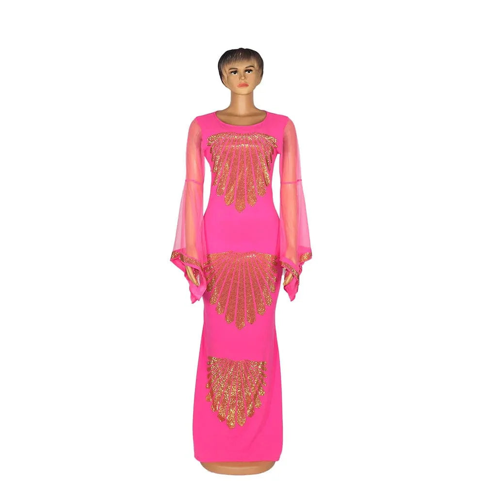 African Gauze Mermaid Dress by SHOWLU FASHION with diamond stretch horn sleeves, fish tail design, and large size fit.