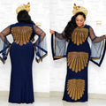 African Gauze Mermaid Dress by SHOWLU FASHION with diamond stretch horn sleeves, fish tail design, and large size fit.