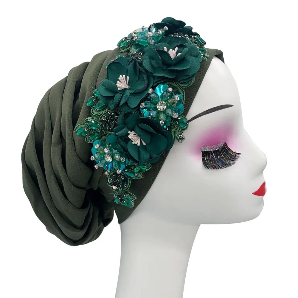 African Party Headwear Lady Head Wrap Bonnet Muslim Hijab Hat turbante mujer Elegant Flower Diamonds Women's Turban Cap - SHOWLU FASHION STORE