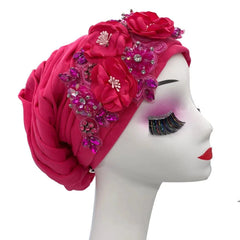 African Party Headwear Lady Head Wrap Bonnet Muslim Hijab Hat turbante mujer Elegant Flower Diamonds Women's Turban Cap - SHOWLU FASHION STORE