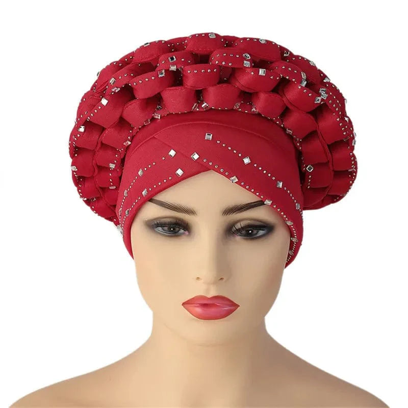 African Autogele headtie by JJYANJIN with glitter diamonds, stylish turban cap for women, perfect for traditional and fashionable wear.