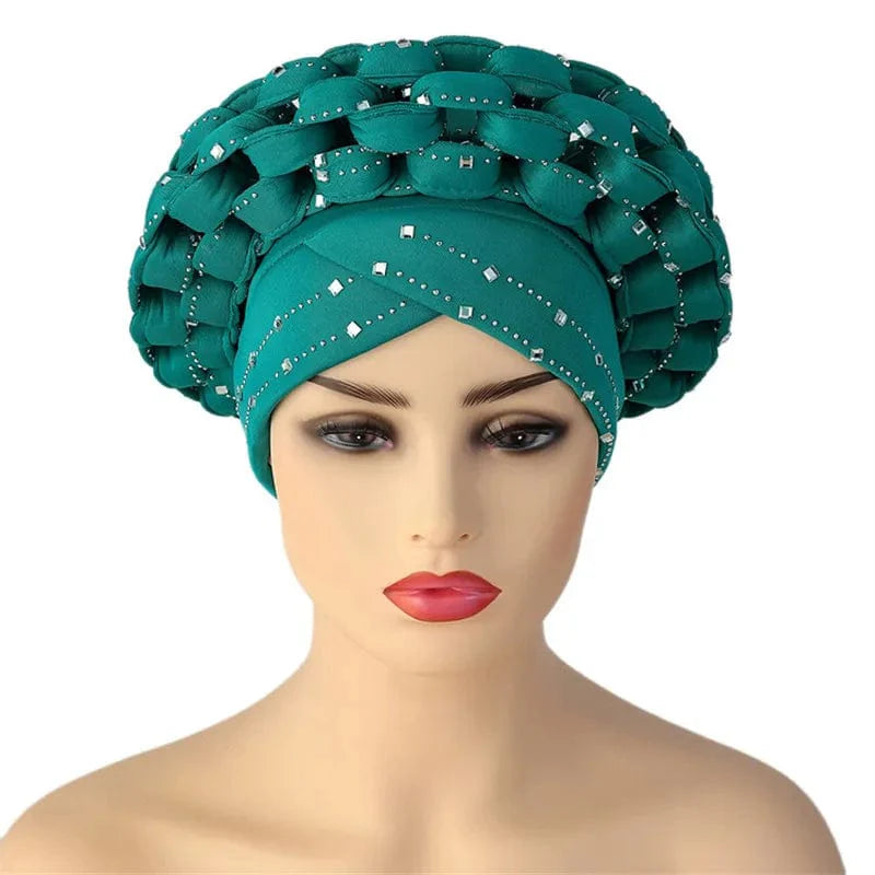 African Autogele headtie by Showlu Fashion Store featuring glitter diamonds, a stylish women’s turban cap with vibrant design.