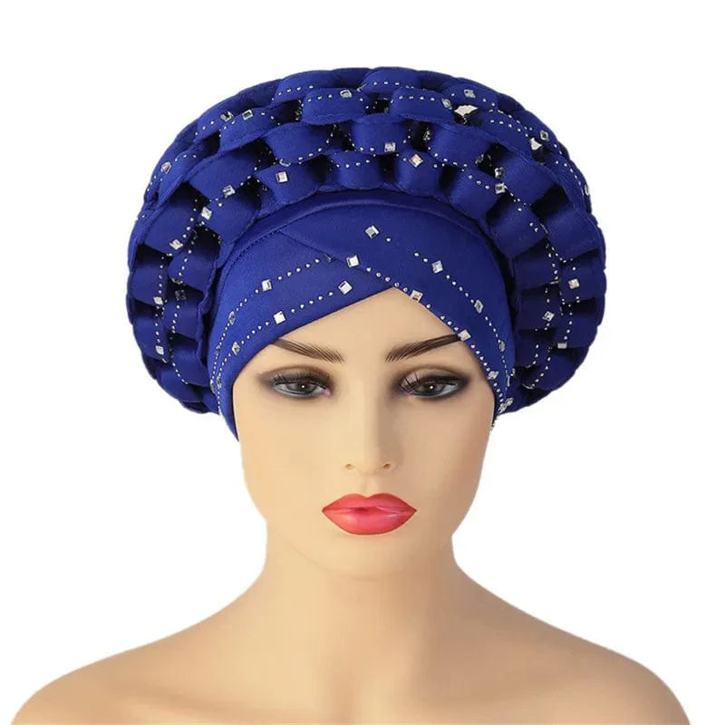 African autogele headtie with glitter diamonds, Showlu Fashion's women's turban cap featuring vibrant, decorative fabric and elegant design.