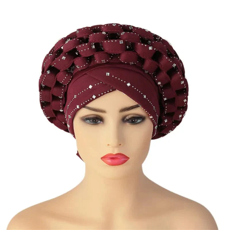 African Autogele headtie by Showlu Fashion Store featuring glitter diamonds, stylish women’s turban cap for festive and traditional wear.