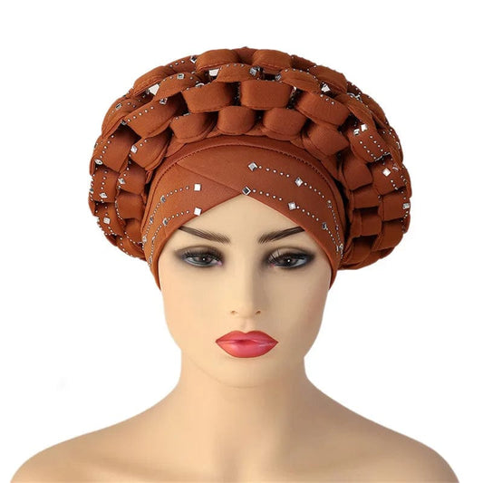 african Ready to Wear Autogele Headtie Glitter Diamonds Women Turban Cap - SHOWLU FASHION STORE