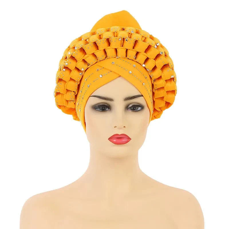 African autogele headtie by Showlu Fashion Store featuring glitter diamonds and a stylish turban cap for women.