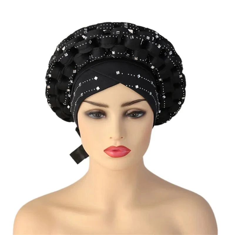 African Autogele headtie with glitter diamonds, Showlu Fashion's women’s turban cap, vibrant and stylish for special occasions.