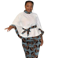 African Suits Women Loose White Patchwork Tops With Short Skirts Nigerian Print Lady's Ankara Outfits Wedding Party Wear - SHOWLU FASHION STORE