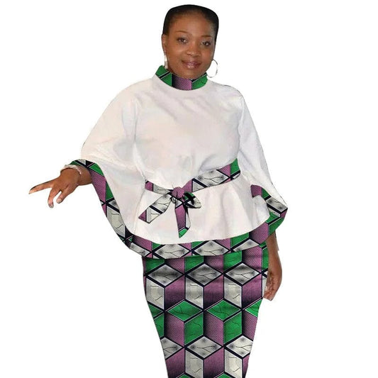 African Suits Women Loose White Patchwork Tops With Short Skirts Nigerian Print Lady's Ankara Outfits Wedding Party Wear - SHOWLU FASHION STORE