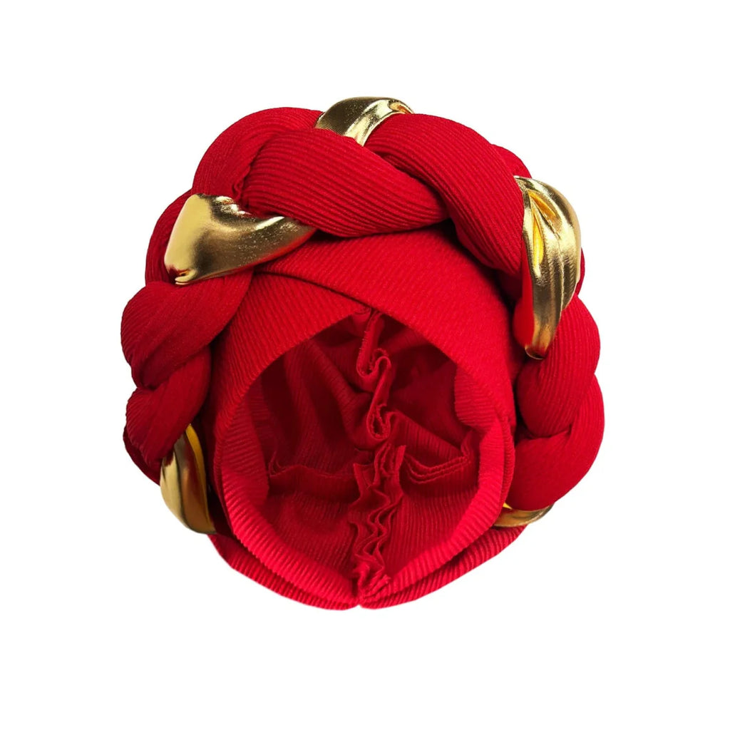 African turban cap with pleated design, stylish Muslim hijab and Arab hair accessory for women, styled as a versatile headwrap.