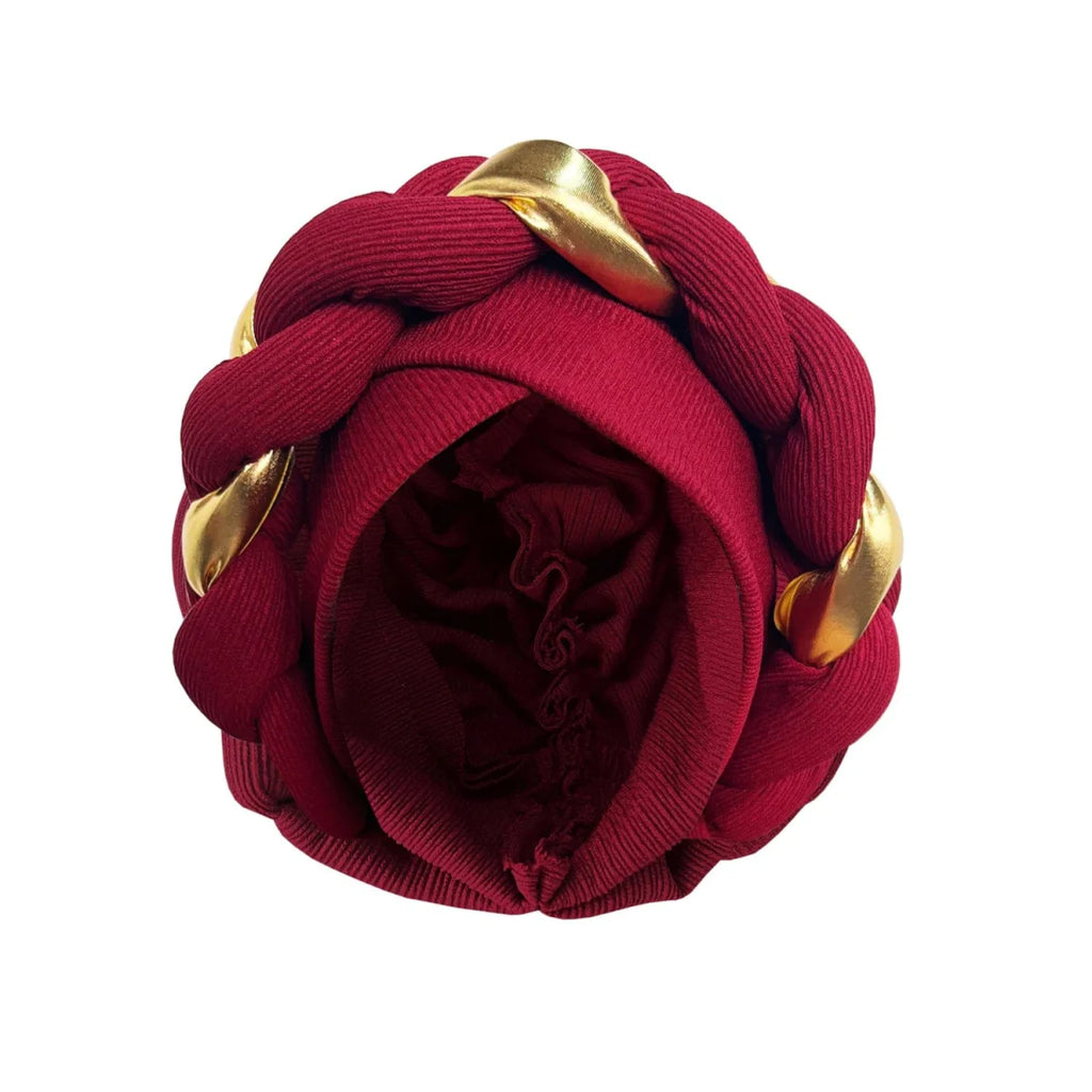 African turban cap from Showlu Fashion, pleated Muslim hijab and Arab hair accessory, worn as a stylish headwrap or headdress.