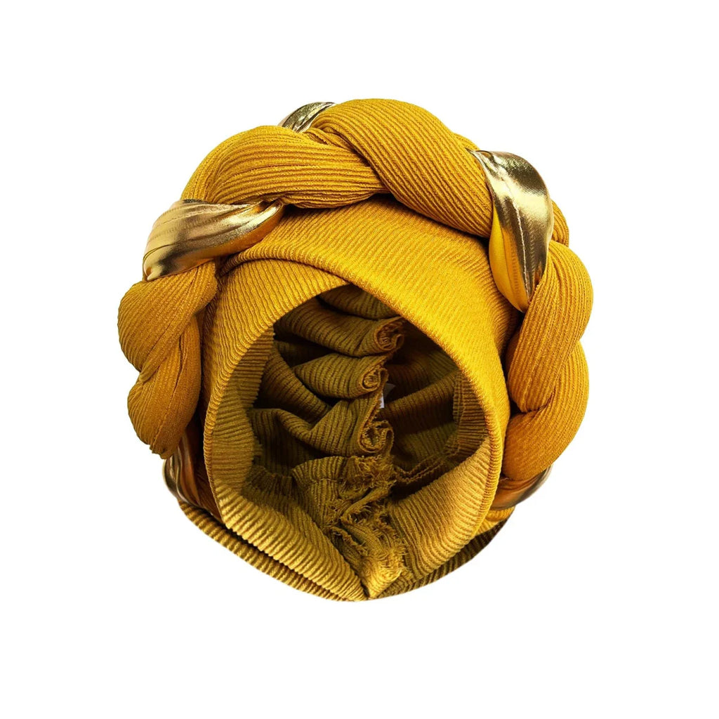 African turban cap by Showlu Fashion with pleated design, suitable as Muslim hijab and Arab hair accessory, stylish headdress.