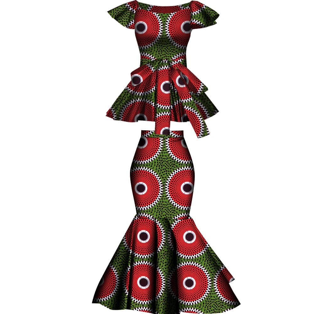 African Dashiki wax print cotton two-piece set with flared skirt and top, plus-size party clothing by Wingfei SHOWLU FASHION STORE