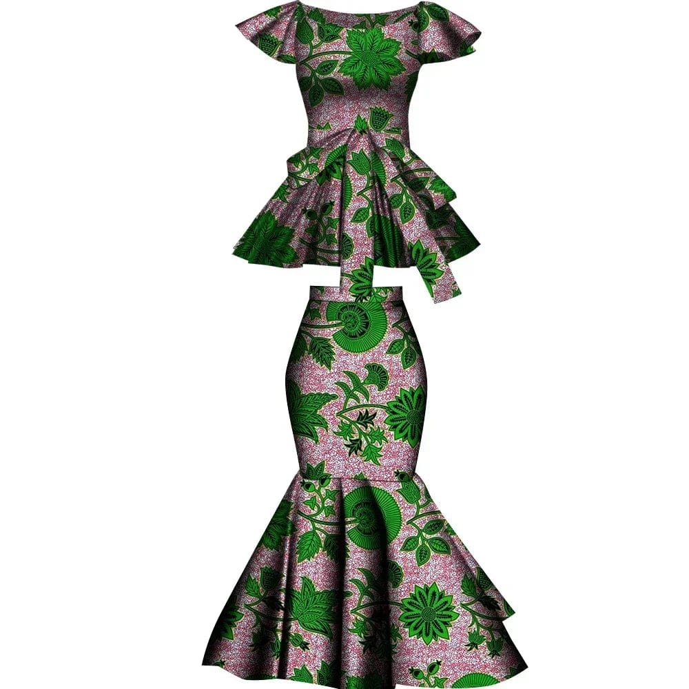 African Dashiki wax print cotton flared skirt and matching top set, plus size, vibrant party clothing, SHOWLU FASHION STORE