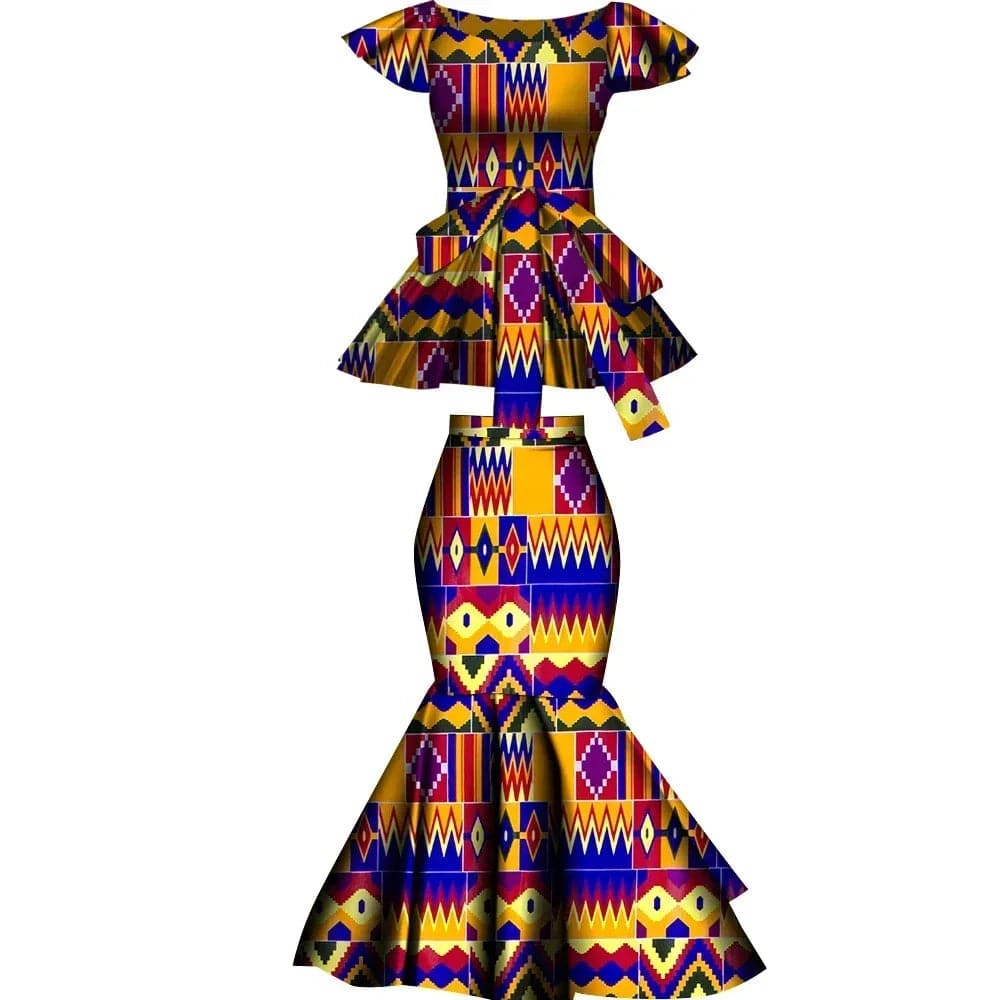 African Two Pcs Set Flared Skirt and Top Dashiki Wax Print Cotton Plus Size Party Clothing WY10076 - SHOWLU FASHION STORE