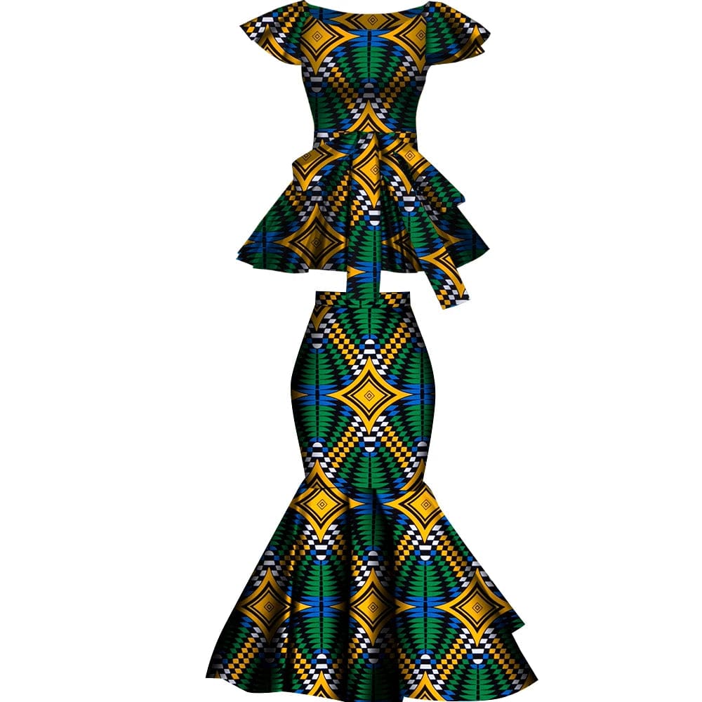African Dashiki wax print cotton set with flared skirt and top, plus-size party clothing by Wingfei SHOWLU FASHION STORE.