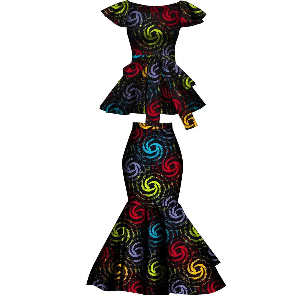 Wingfei African Dashiki wax print cotton flared skirt and top set, plus size, vibrant party clothing, SHOWLU FASHION STORE