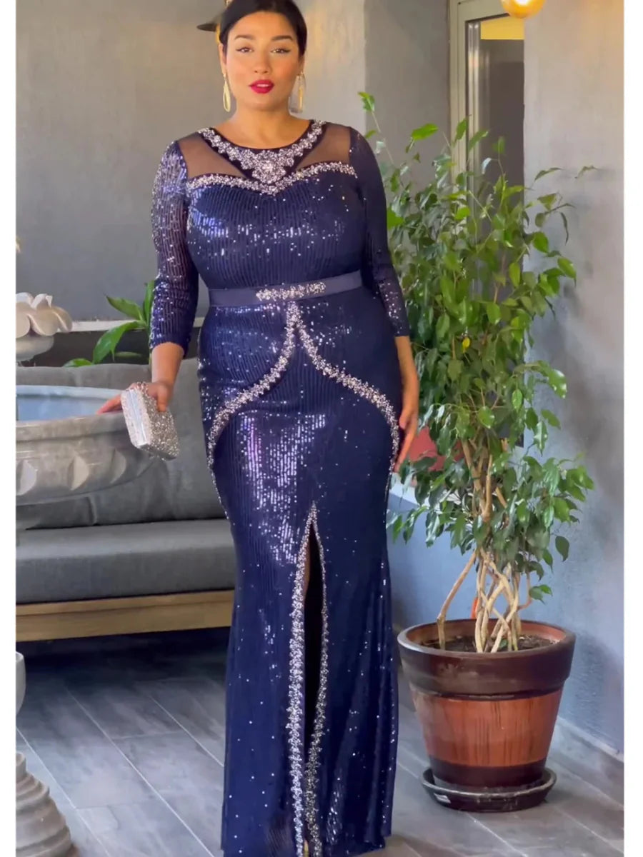Long sleeve HD African sequin wedding dress by SHOWLU FASHION STORE, featuring a Moroccan-style Muslim kaftan with intricate embellishments.