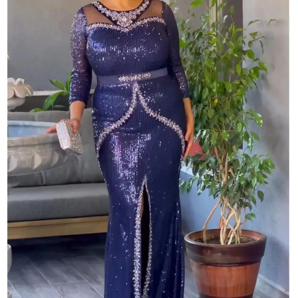 African Sequin Wedding Dress by SHOWLU FASHION STORE, long sleeve Moroccan kaftan with intricate sequin details for elegant Muslim wedding attire.