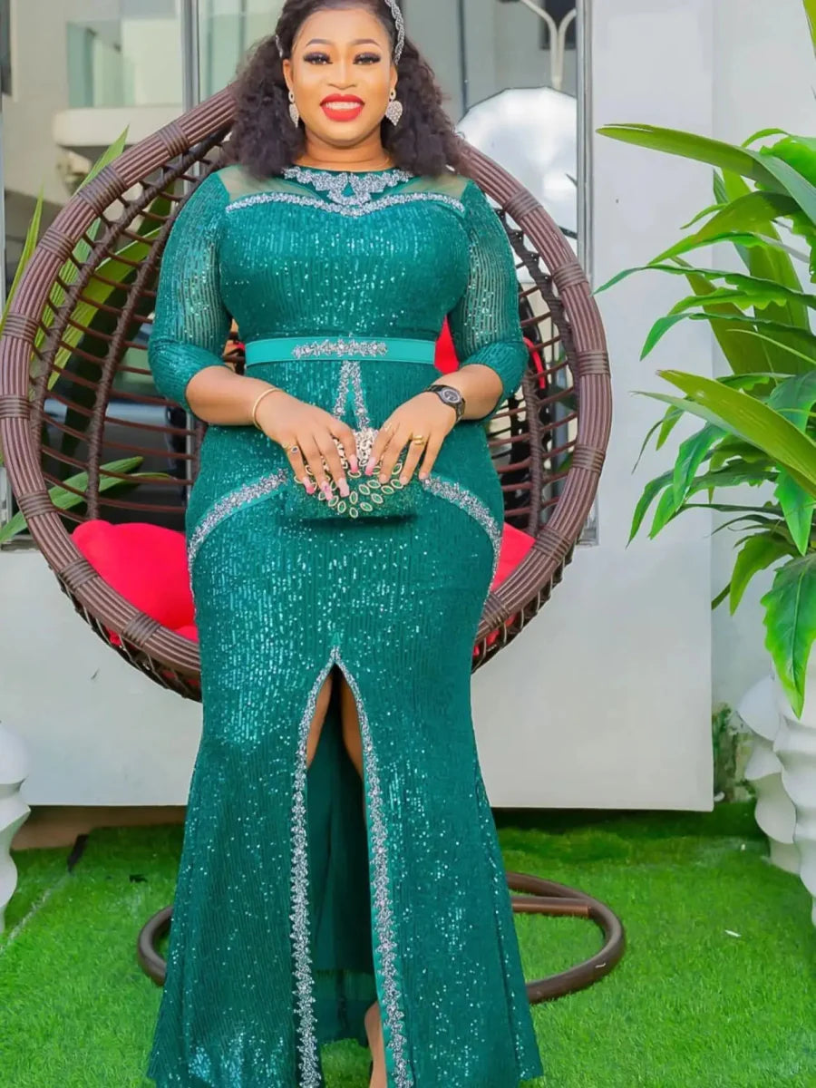 African sequin wedding dress by SHOWLU FASHION, long sleeve Moroccan kaftan with intricate sequins, plus-size evening party gown