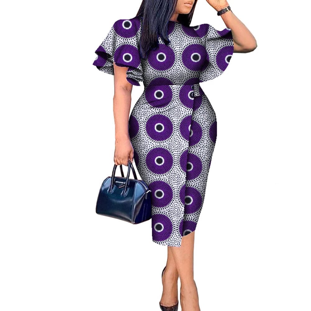 African wax print Kitenge dress with butterfly sleeves, featuring vibrant Bazin Riche fabric, designed by SHOWLU FASHION STORE.
