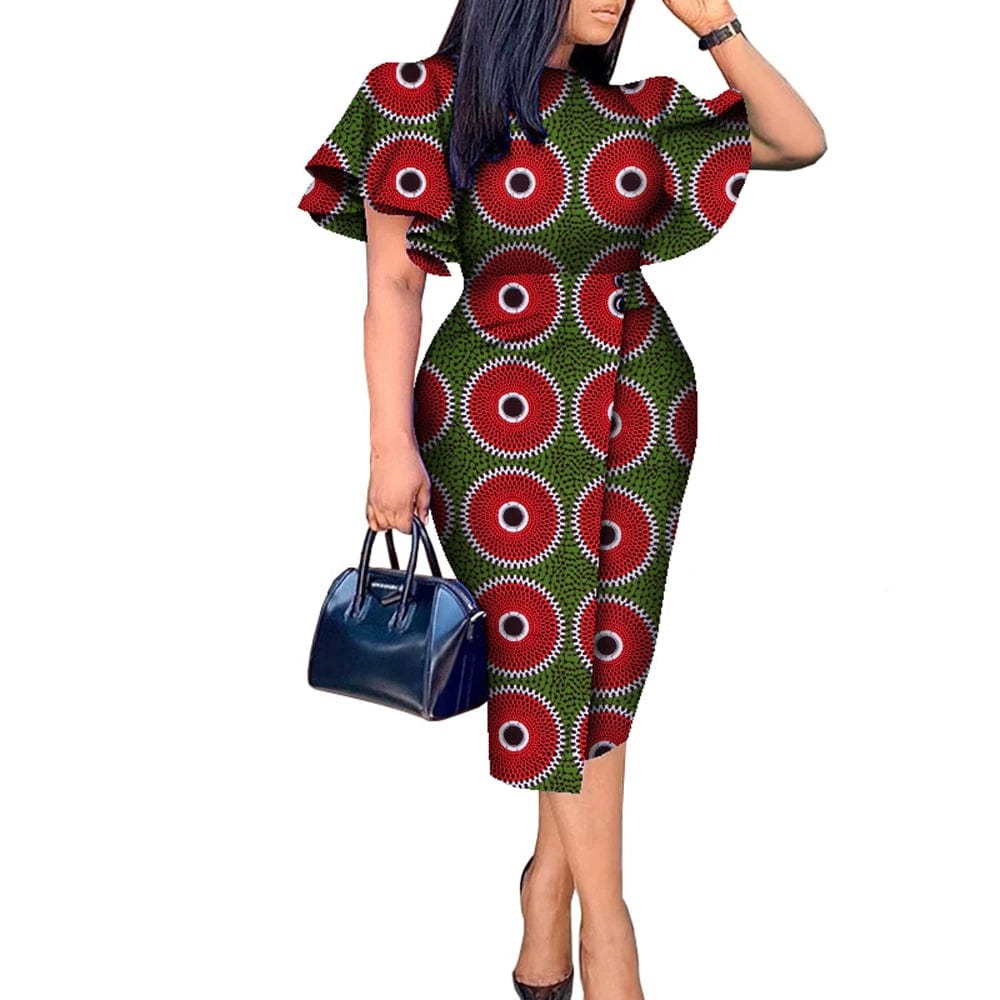 African wax print Kitenge dress with butterfly sleeves, vibrant Bazin Riche fabric, designed for women by SHOWLU FASHION STORE