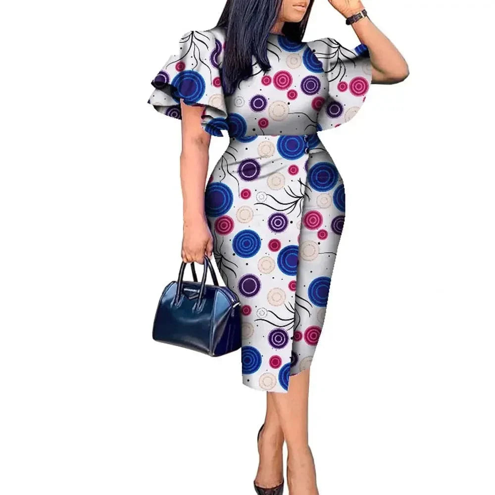 African women’s Kitenge dress with butterfly sleeves, vibrant wax print fabric, featuring Bazin Riche style by SHOWLU FASHION STORE.