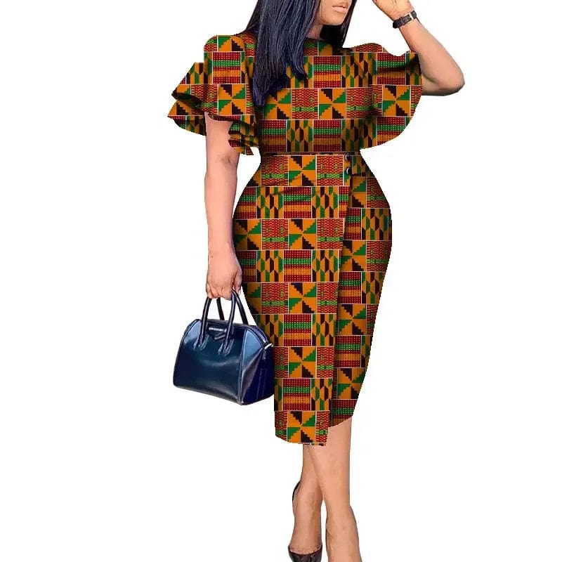 African wax print Kitenge dress with butterfly sleeves by SHOWLU FASHION STORE, featuring vibrant Bazin Riche fabric.